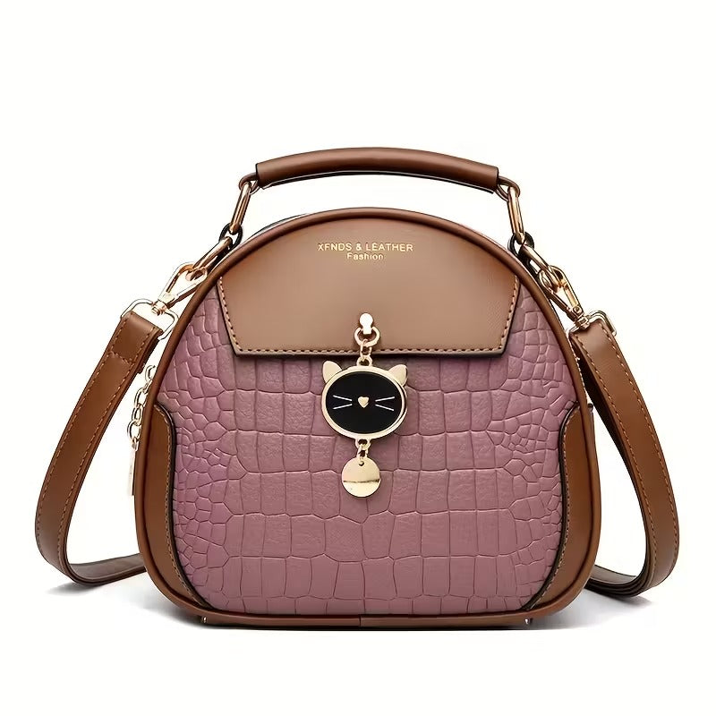 Blue Plaid Round Crossbody Bag for Women | Korean Style Faux Leather Shoulder Purse