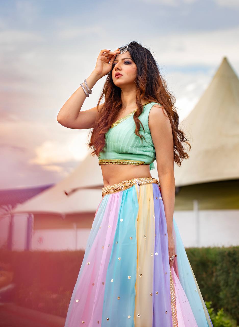 Rainbow Rhapsody: Multicolor Sequin & Mirrorwork Lehenga Set