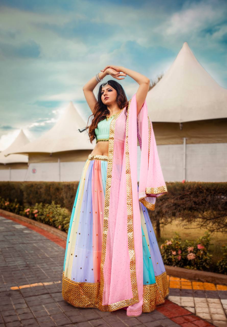 Rainbow Rhapsody: Multicolor Sequin & Mirrorwork Lehenga Set