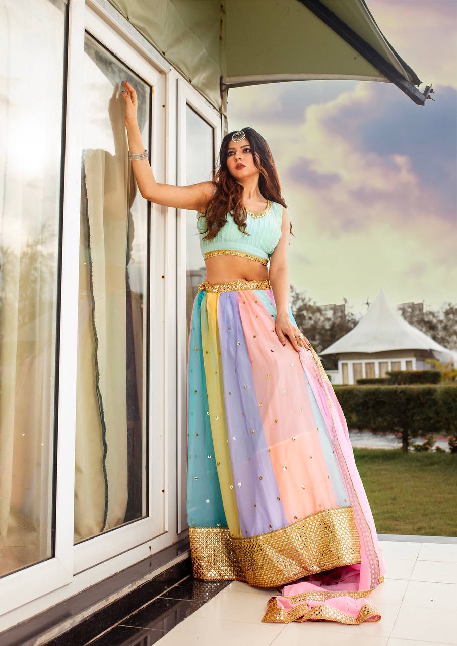 Rainbow Rhapsody: Multicolor Sequin & Mirrorwork Lehenga Set