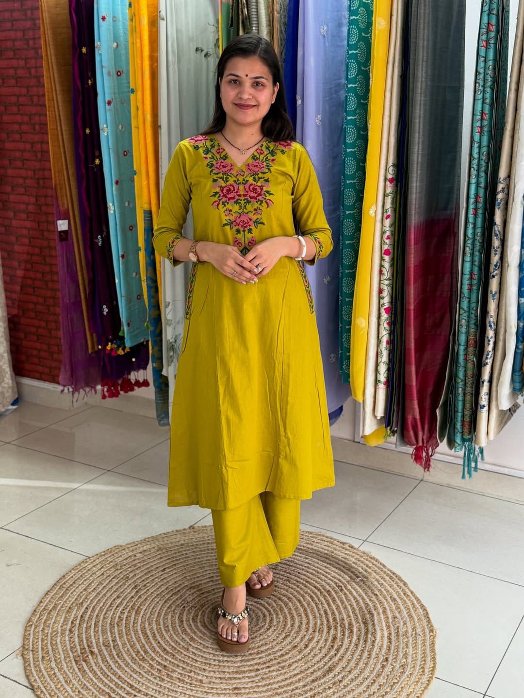 Rakhi Special Cotton Co-ord Set with Cross Stitch Embroidery & Pockets
