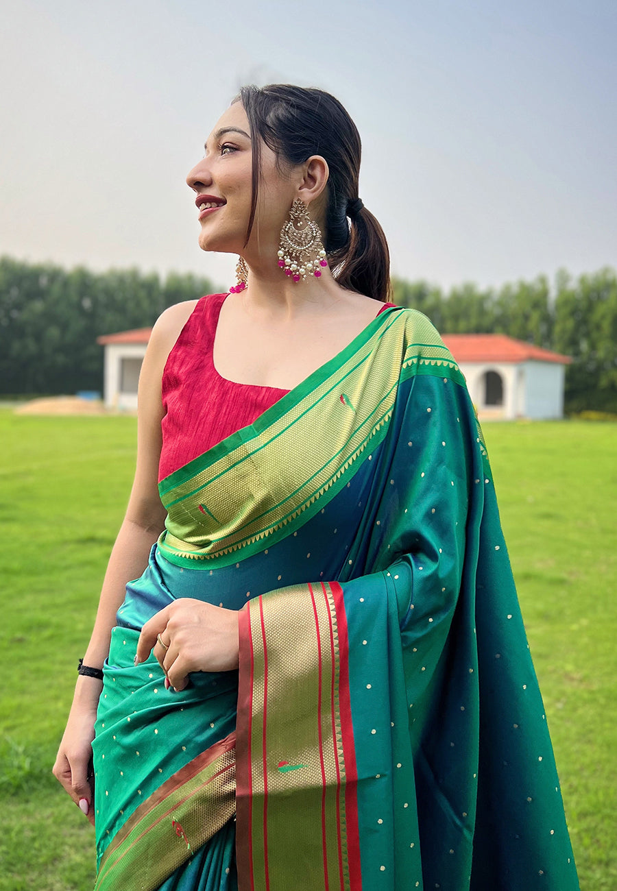 Rama Elegant Paithani Silk Saree with Jacquard Weaving