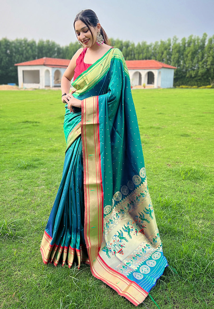Rama Elegant Paithani Silk Saree with Jacquard Weaving
