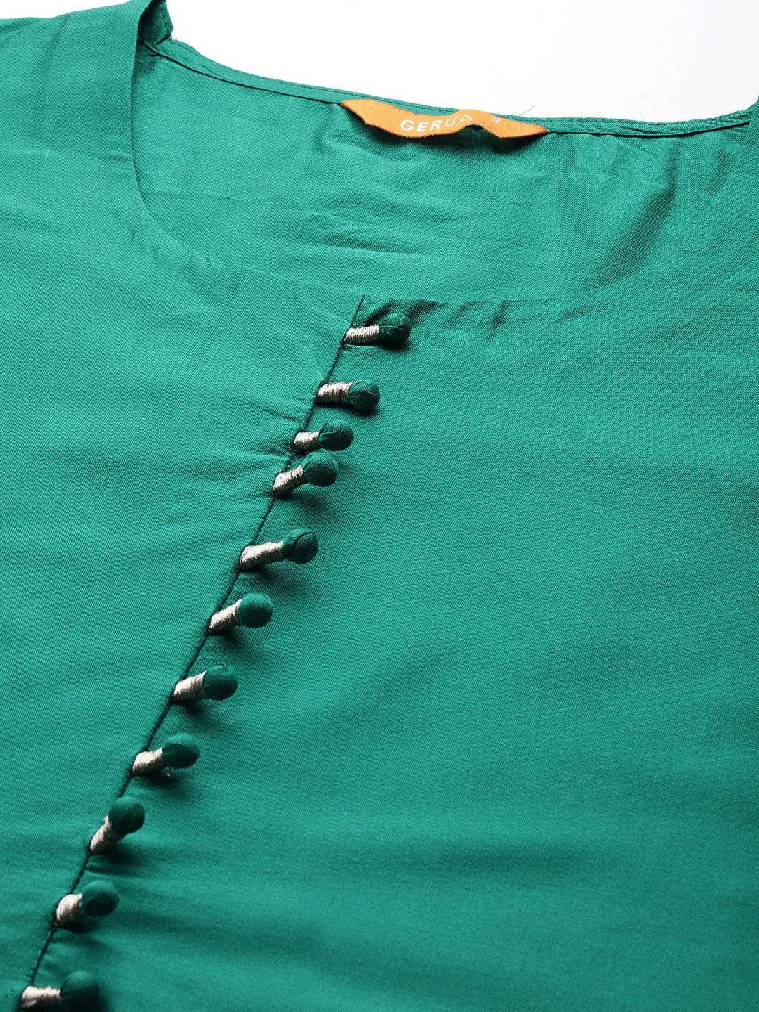 Anouk Green Solid Silk Blend Straight Suit With Dupatta