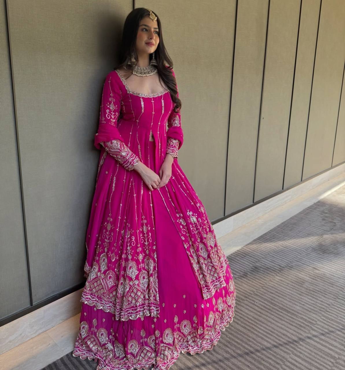 Rani Pink Elegant Faux Georgette Thread & Sequin Work Lehenga Set with Dupatta – Fully Stitched