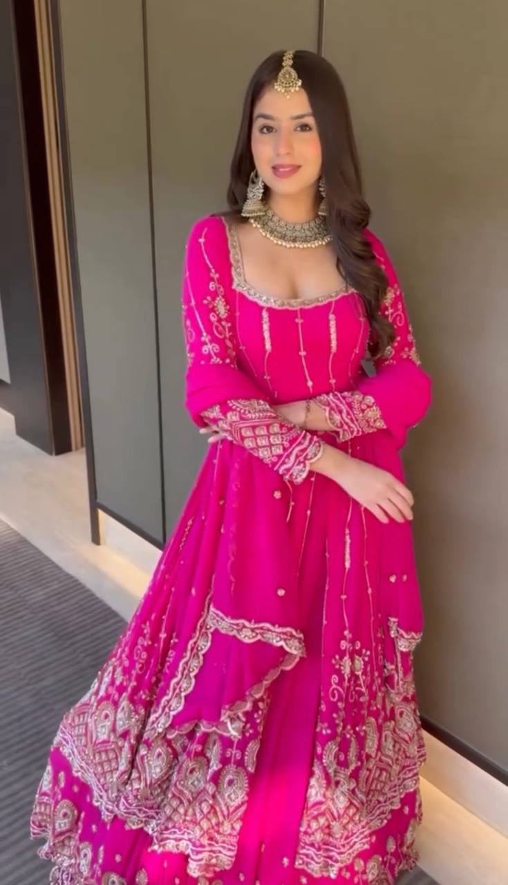 Rani Pink Elegant Faux Georgette Thread & Sequin Work Lehenga Set with Dupatta – Fully Stitched