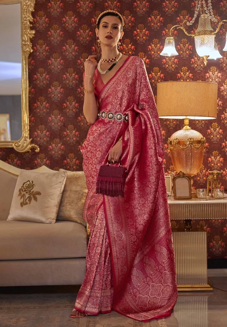 Rani Pink Graceful Kanjivaram Silk Blend Saree – Woven Design