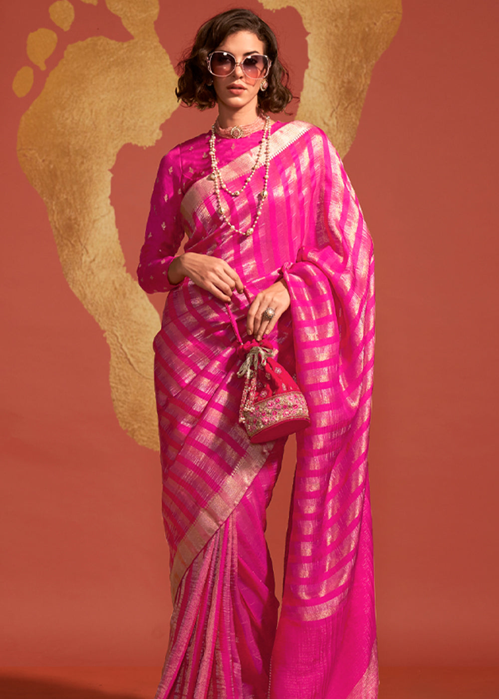 Rani Pink Regal Banarasi Blended Silk Saree with Timeless Intricate Design
