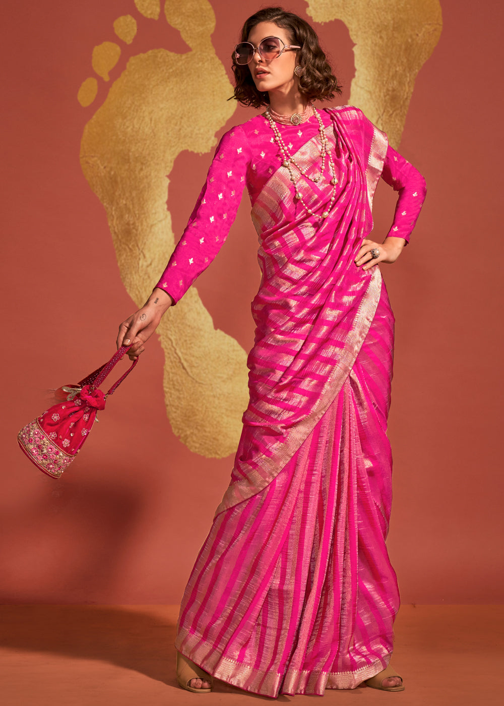 Rani Pink Regal Banarasi Blended Silk Saree with Timeless Intricate Design