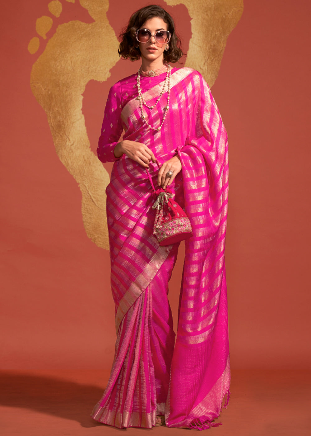 Rani Pink Regal Banarasi Blended Silk Saree with Timeless Intricate Design