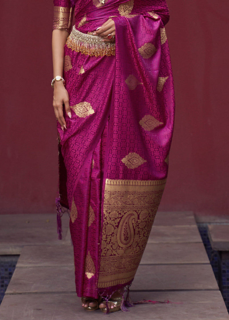 Rani Pink Regal Woven Pure Silk Banarasi Saree