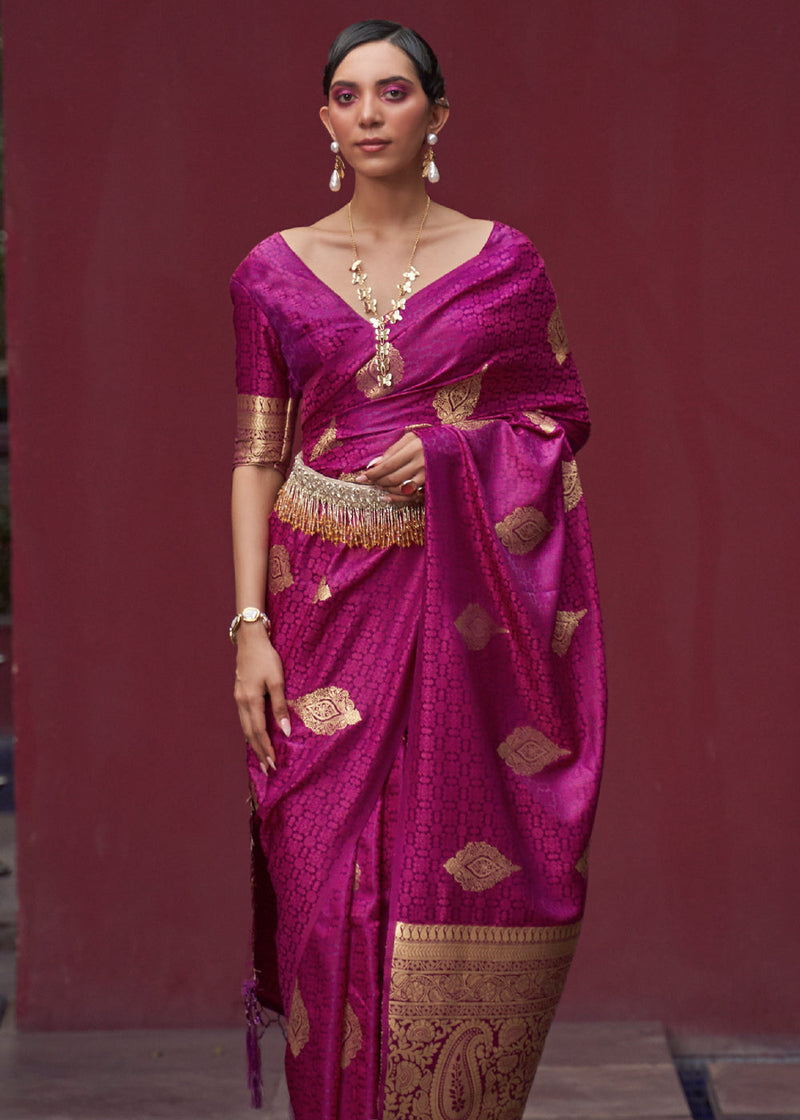 Rani Pink Regal Woven Pure Silk Banarasi Saree