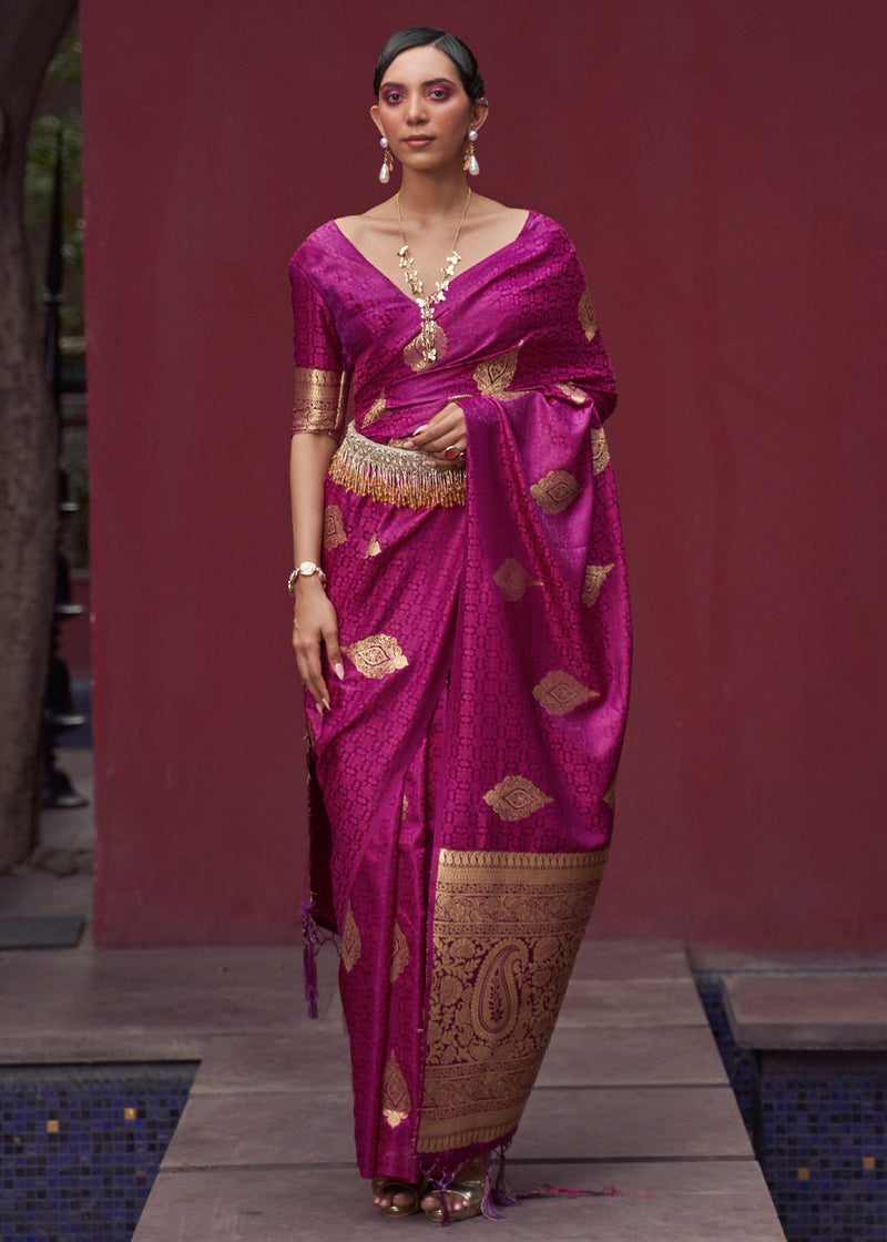 Rani Pink Regal Woven Pure Silk Banarasi Saree