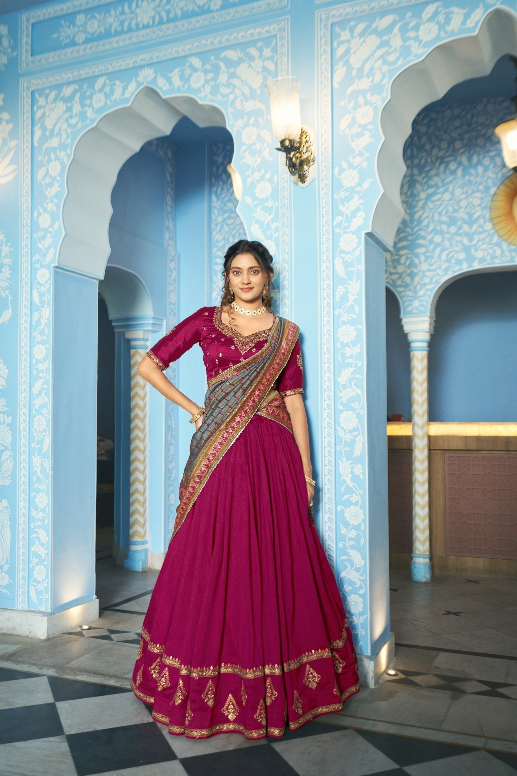 Rani Pink Silk Embroidered Lehenga Set