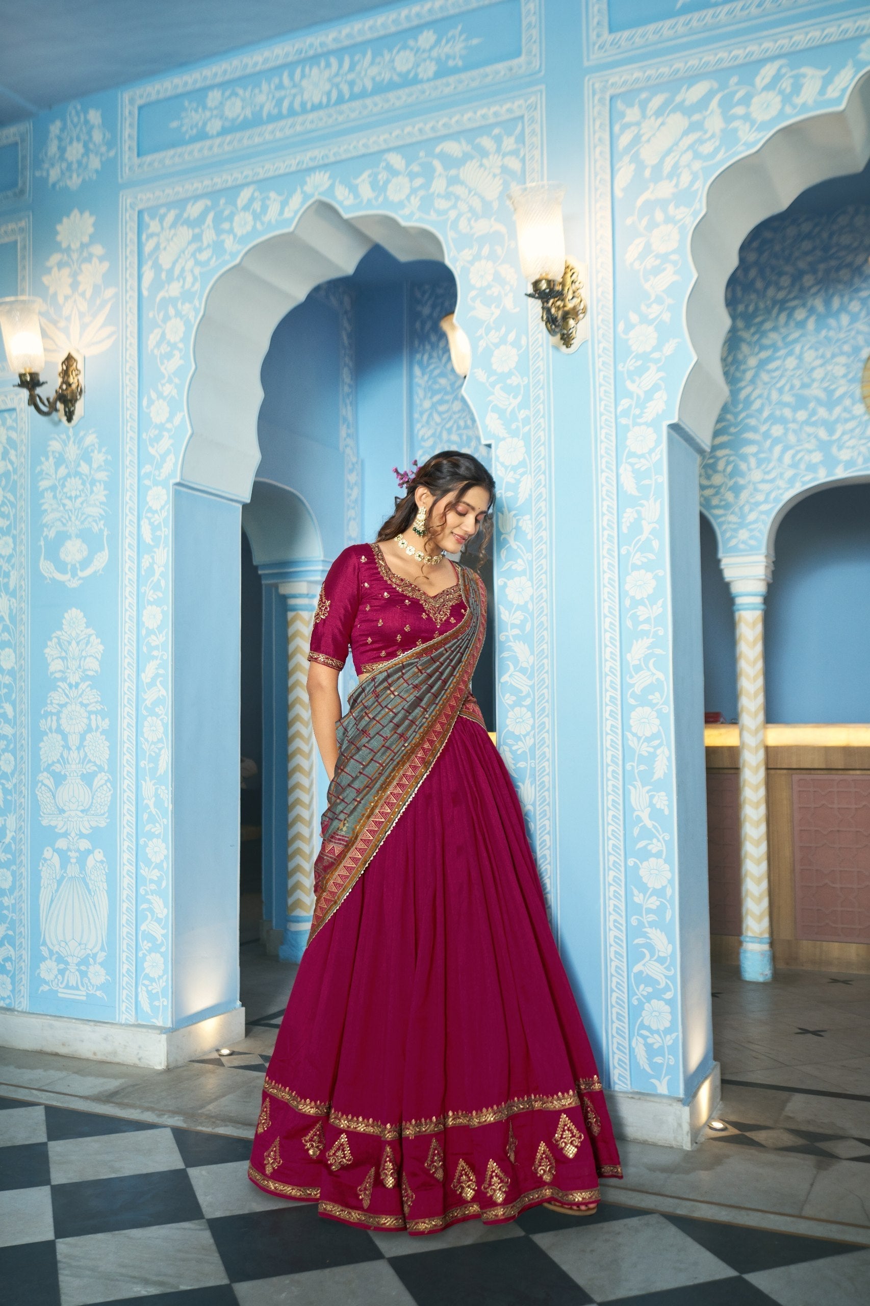 Rani Pink Silk Embroidered Lehenga Set