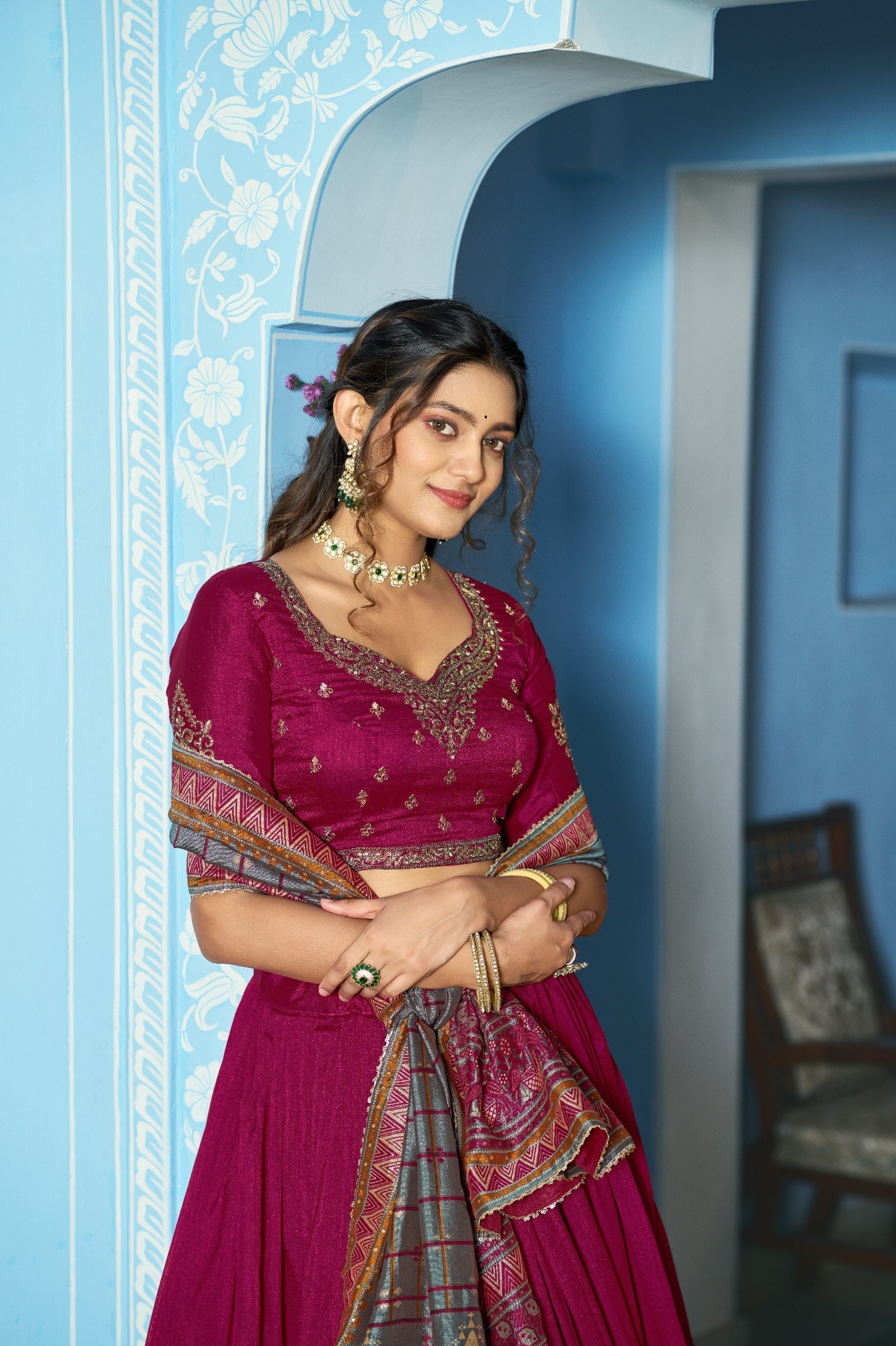 Rani Pink Silk Embroidered Lehenga Set