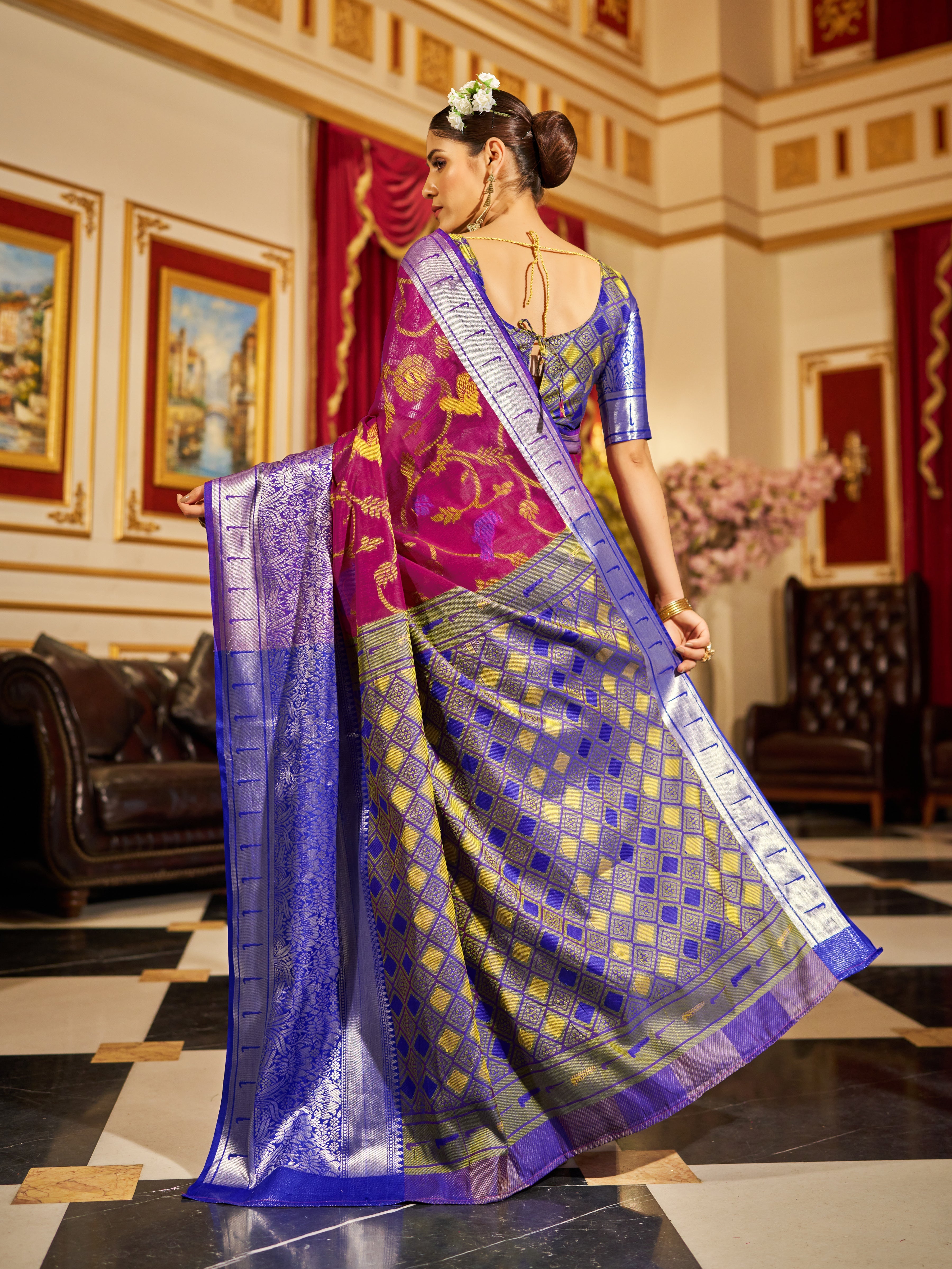 Rani Pink Soft Cotton Saree with Woven Design