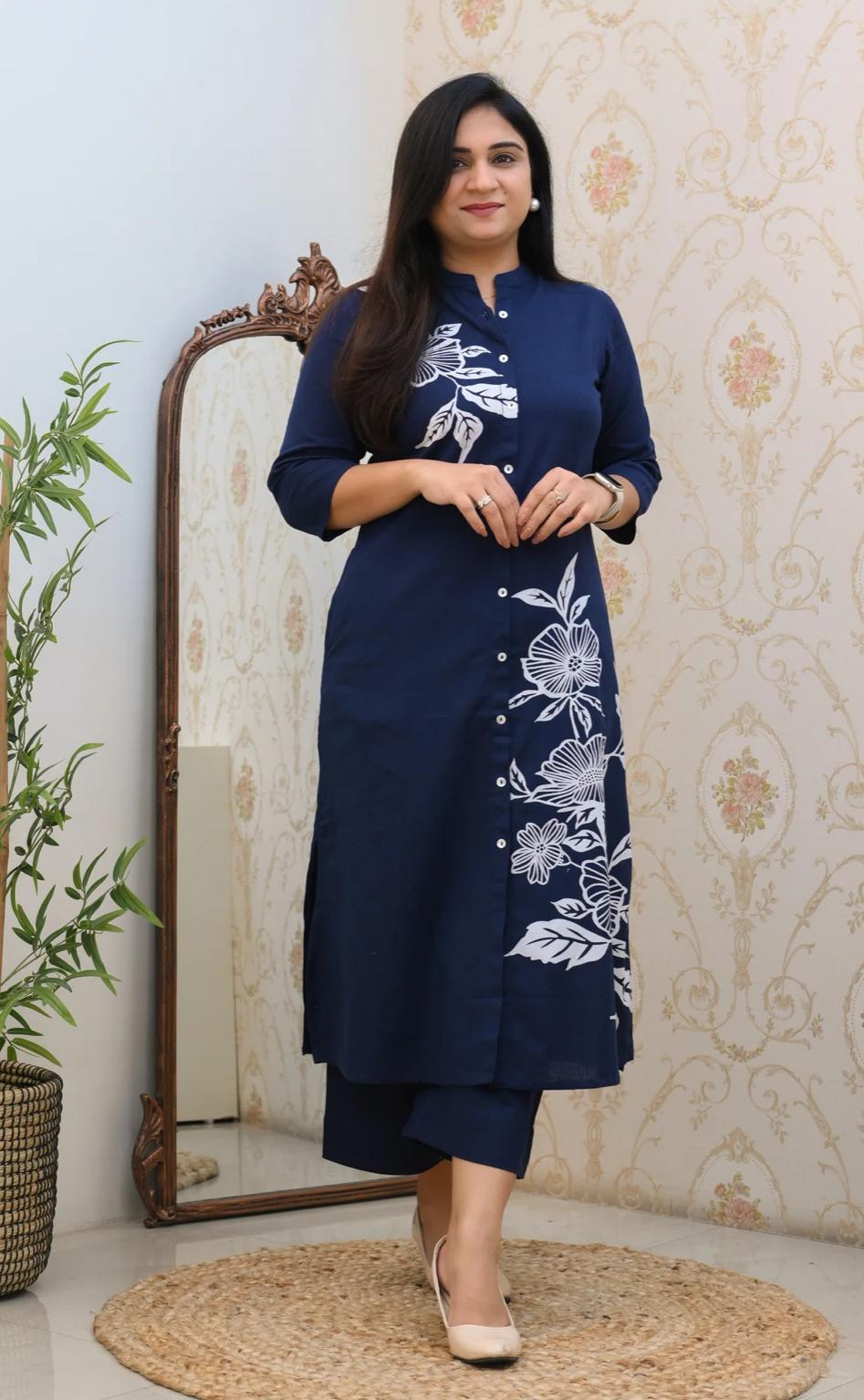 Rayon Co-ord Set for Women – 3/4 Sleeve Kurti & Matching Pant – 45” Kurti Length