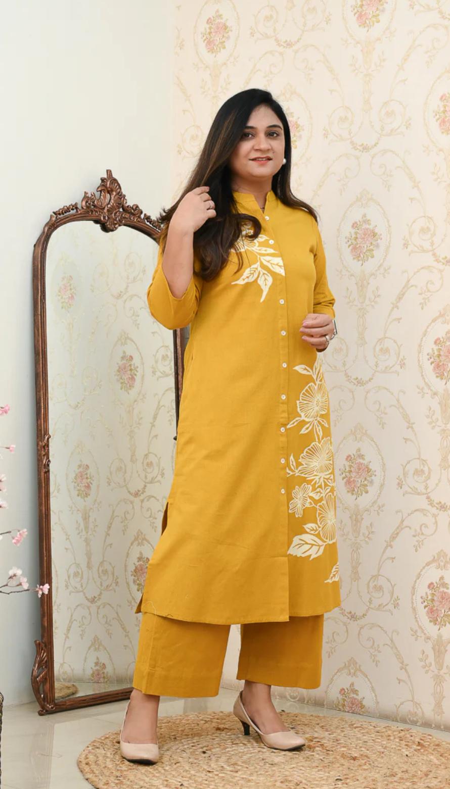 Rayon Co-ord Set for Women – 3/4 Sleeve Kurti & Matching Pant – 45” Kurti Length
