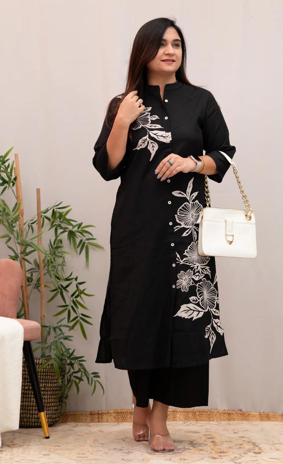 Rayon Co-ord Set for Women – 3/4 Sleeve Kurti & Matching Pant – 45” Kurti Length