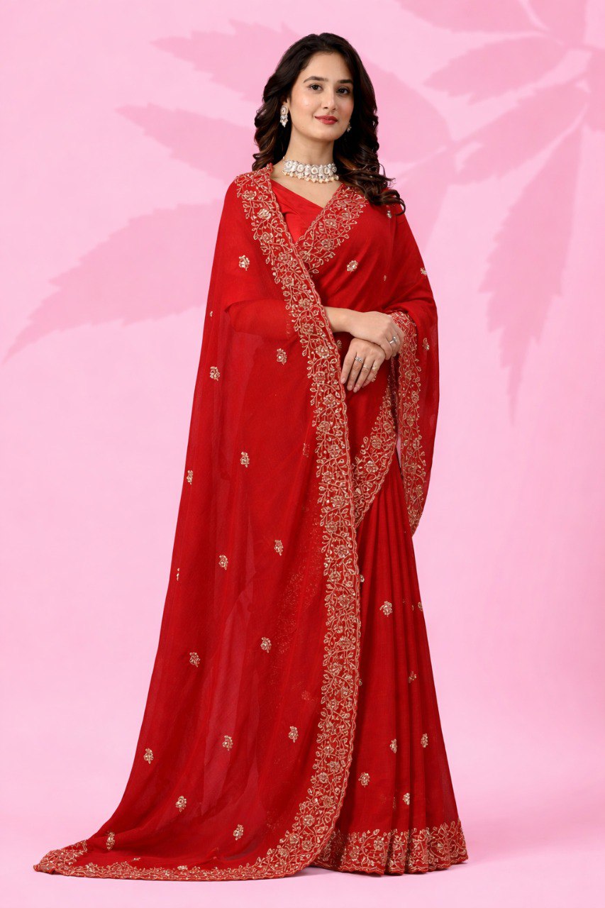 Red Art Silk Sequins Saree