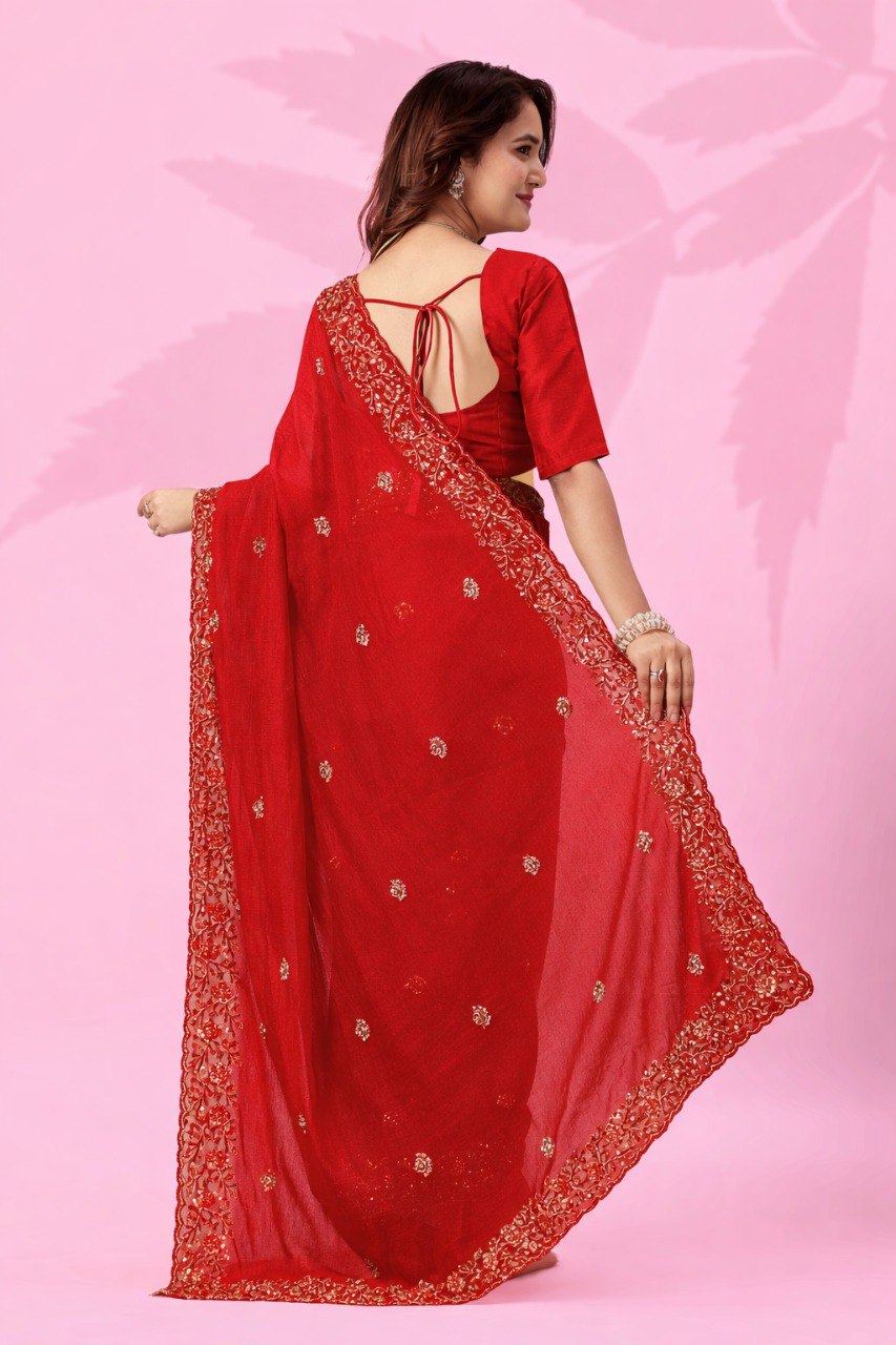 Red Art Silk Sequins Saree