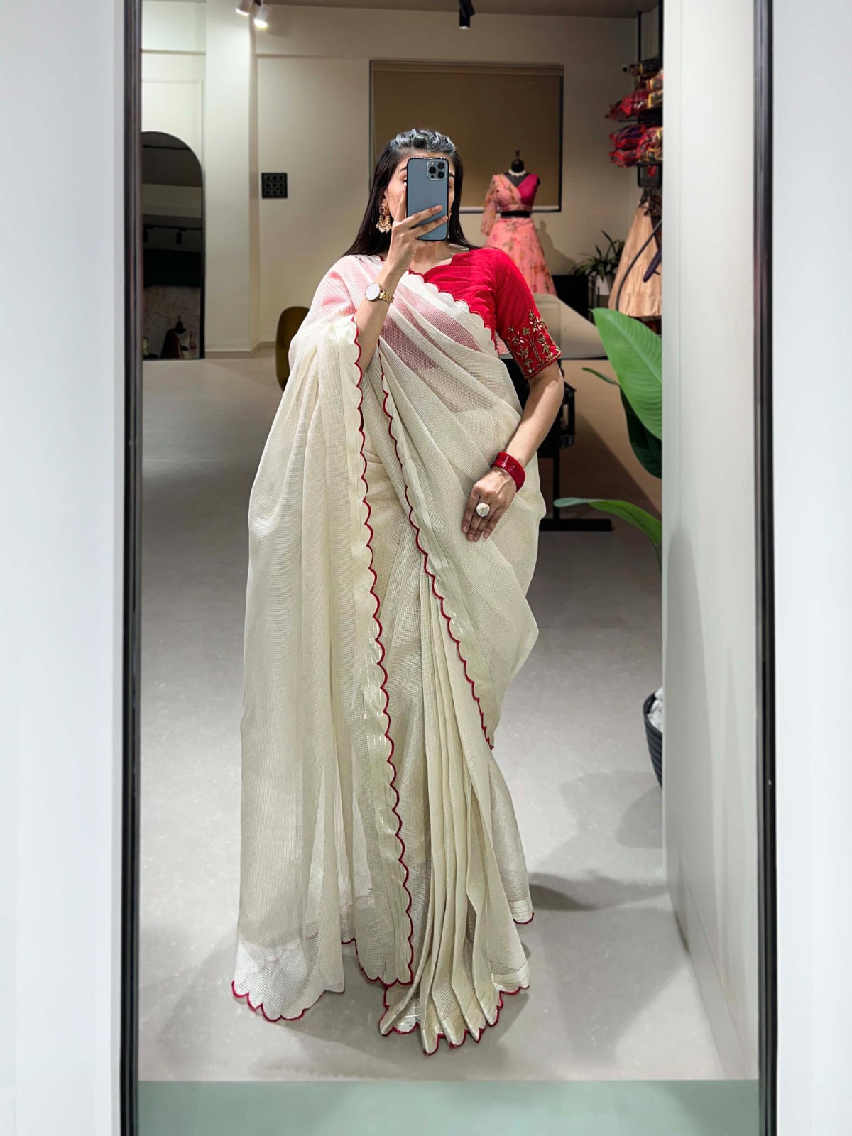 Red Color Arca Work Manipuri Tussar Saree