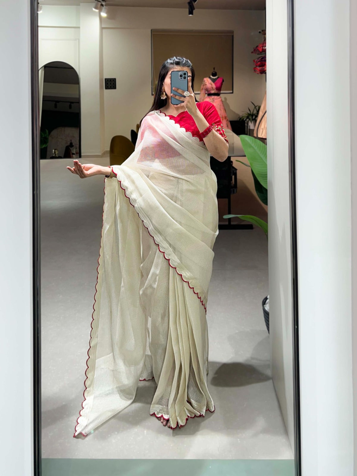 Red Color Arca Work Manipuri Tussar Saree