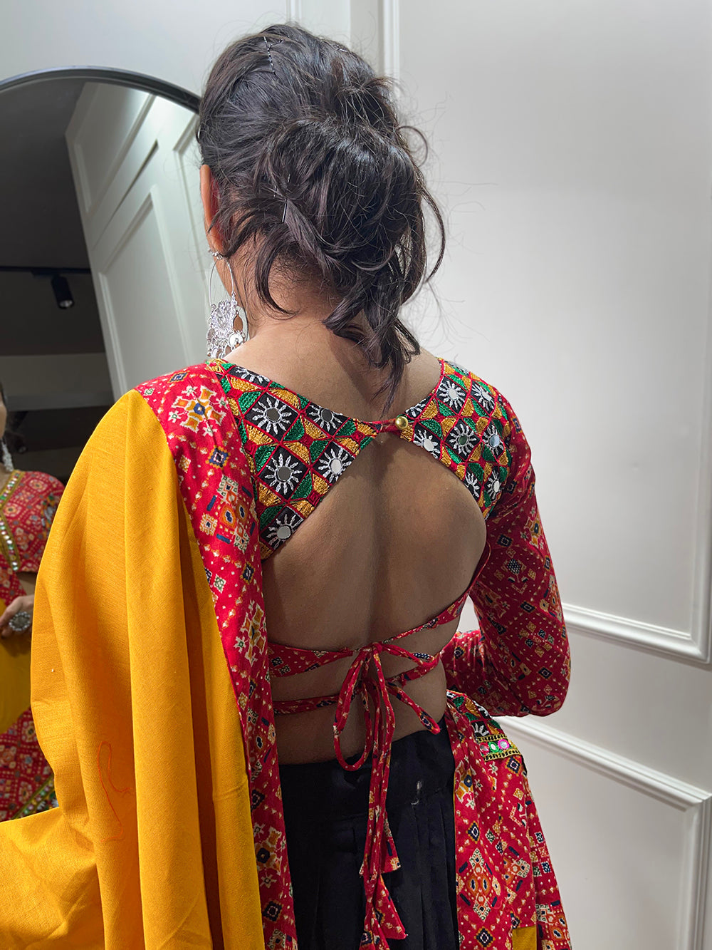 Red Color Digital Printed And Gamthi Work Cotton Chaniya Choli