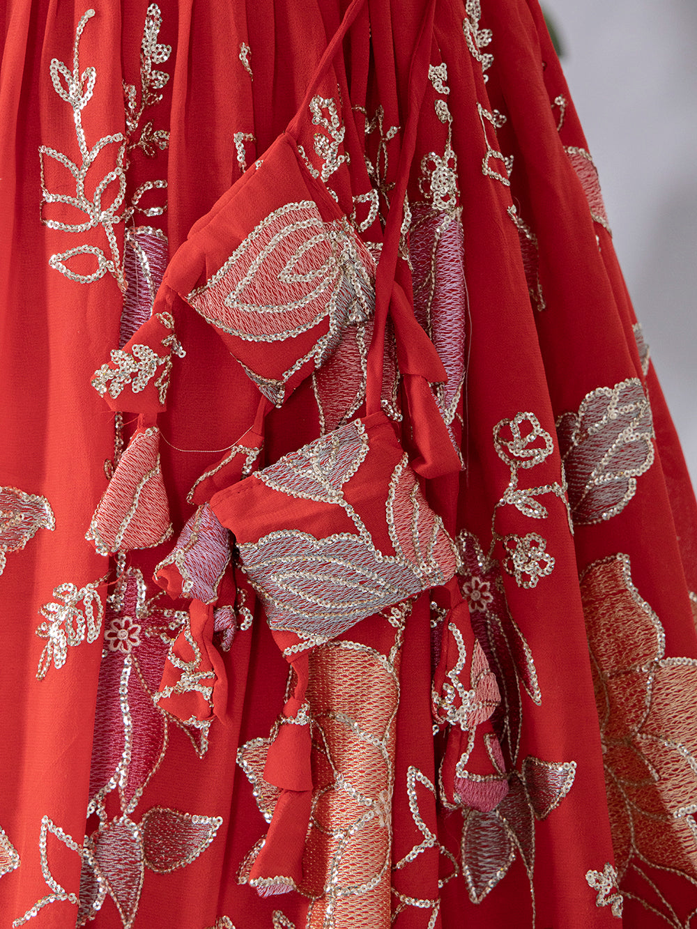 Red Color Sequins And Thread Embroidery Work Georgette Lehenga Choli