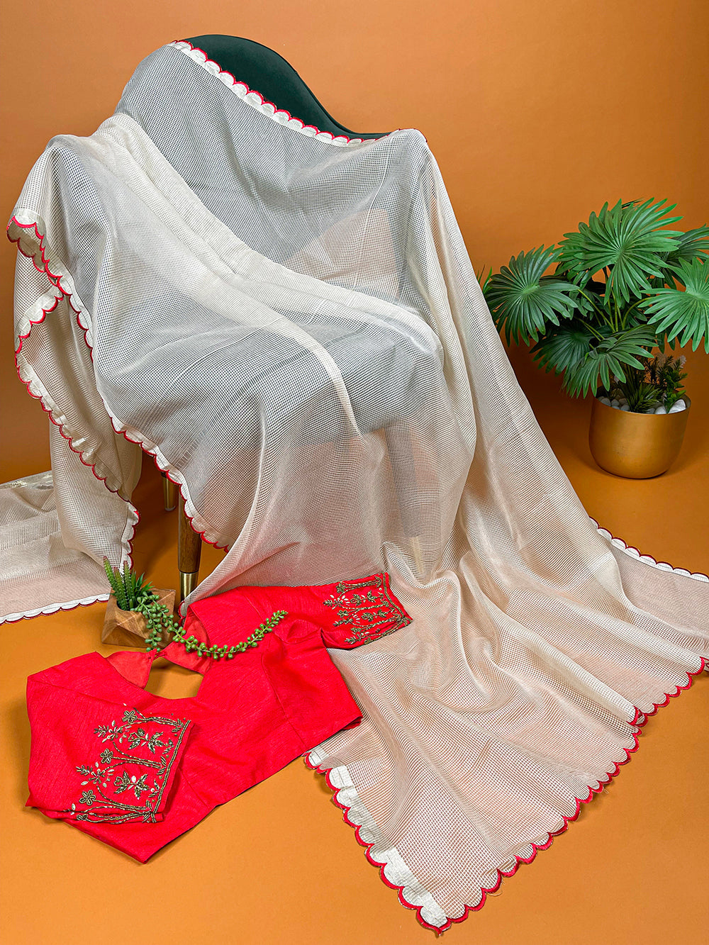Red Color Arca Work Manipuri Tussar Saree