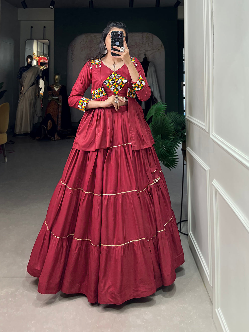 Maroon Color Plain With Gota Patti Rayon Chaniya Choli