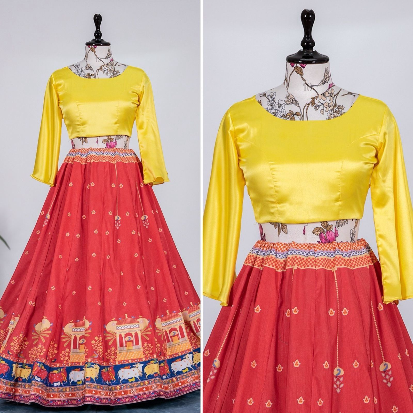 Red Color Vaishali Silk Lehenga Co-ord Set with Fairy Sleeves