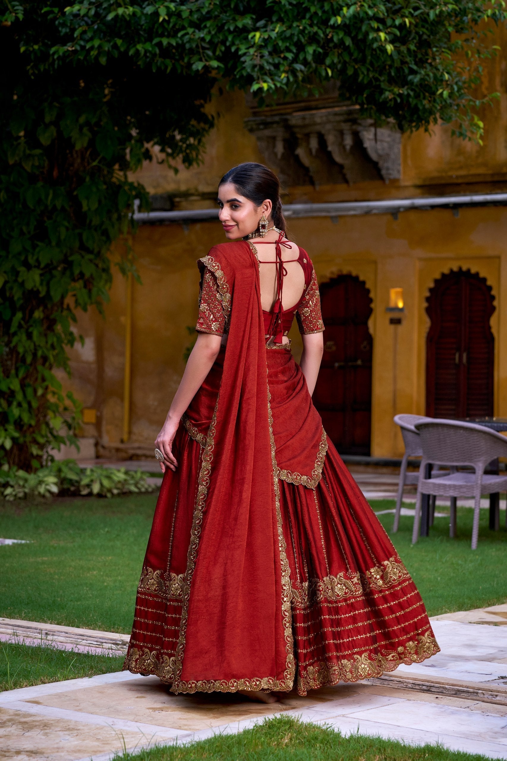 Red Elegant Rangoli Crush Lehenga with Sequins & Thread Embroidery, Matching Blouse & Dupatta