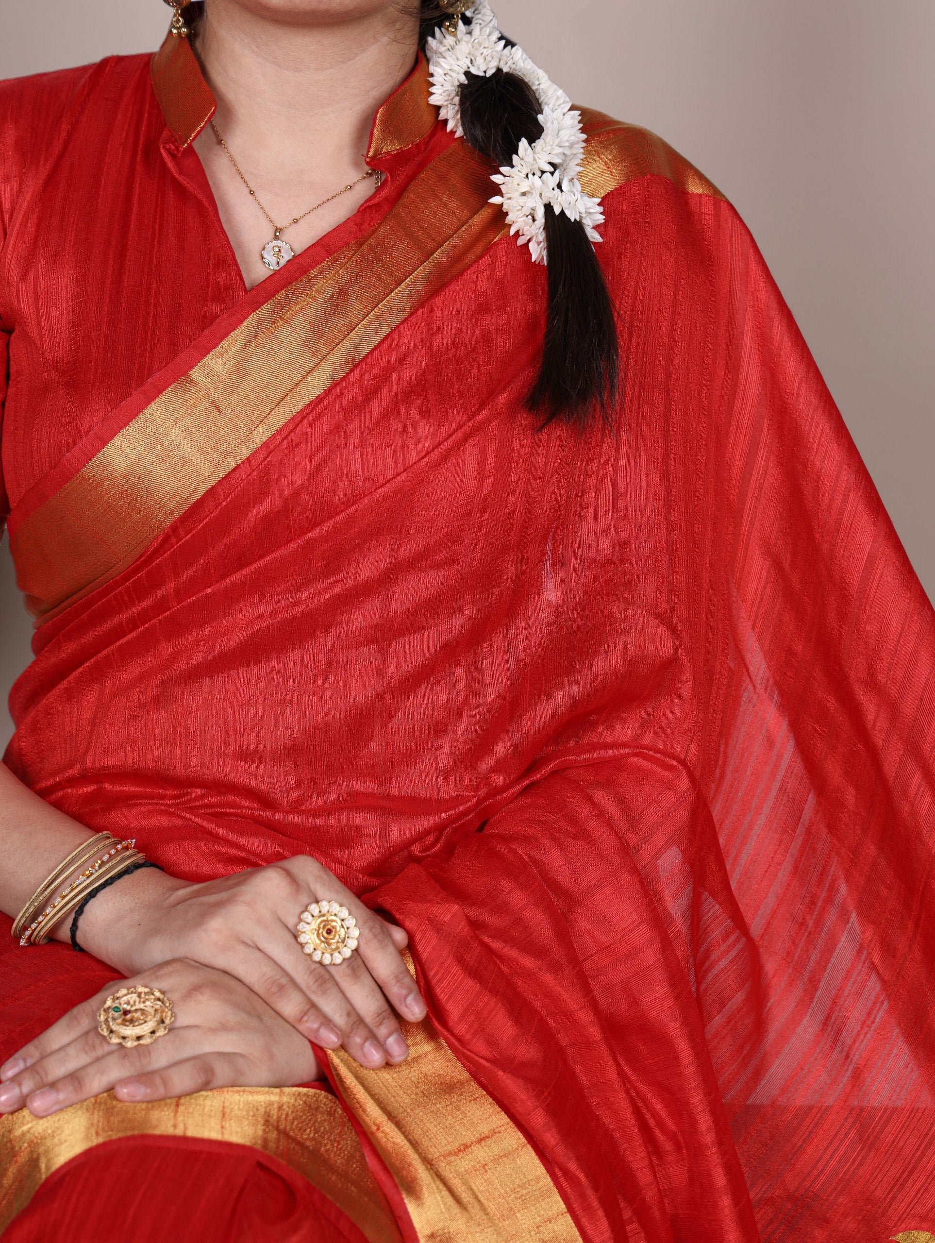 Red Elegant Raw Silk Saree with Zari Weaving Work