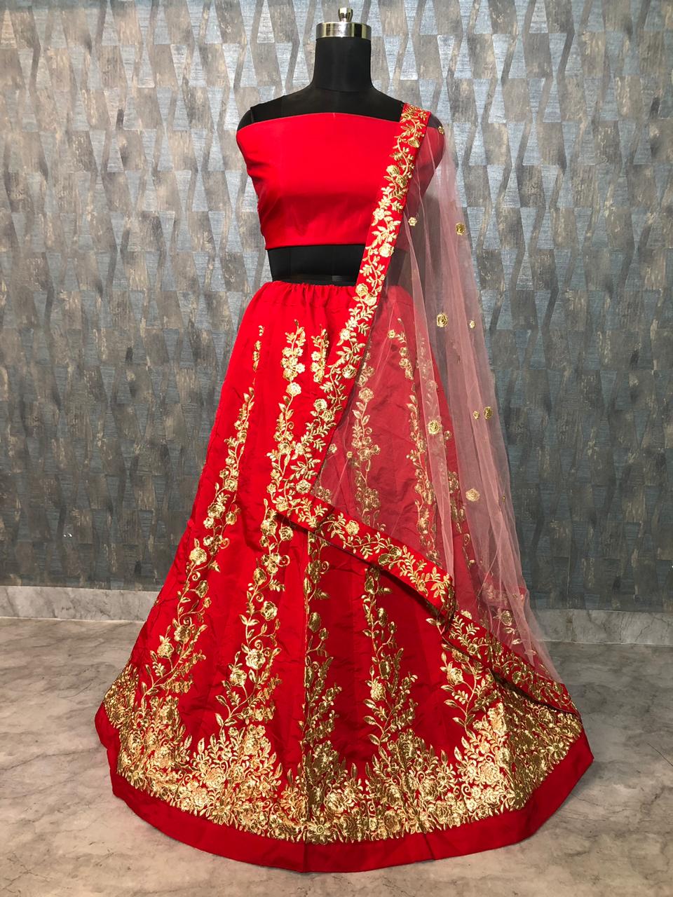 Red Elegant Tapeta Silk Lehenga Set