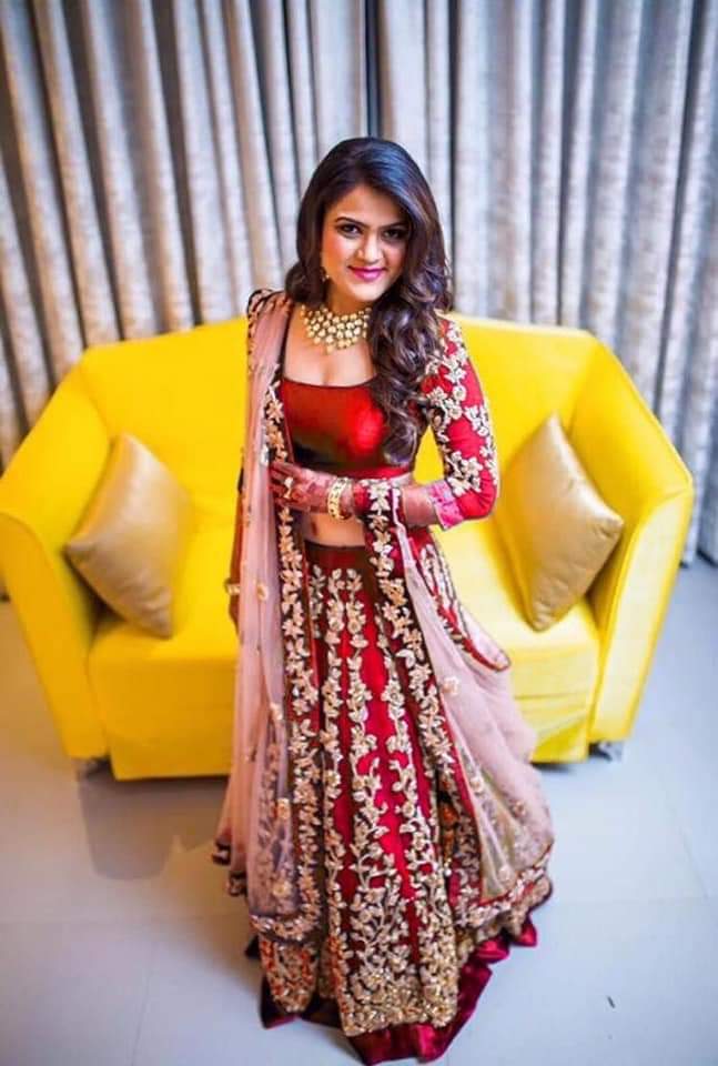 Red Elegant Tapeta Silk Lehenga Set