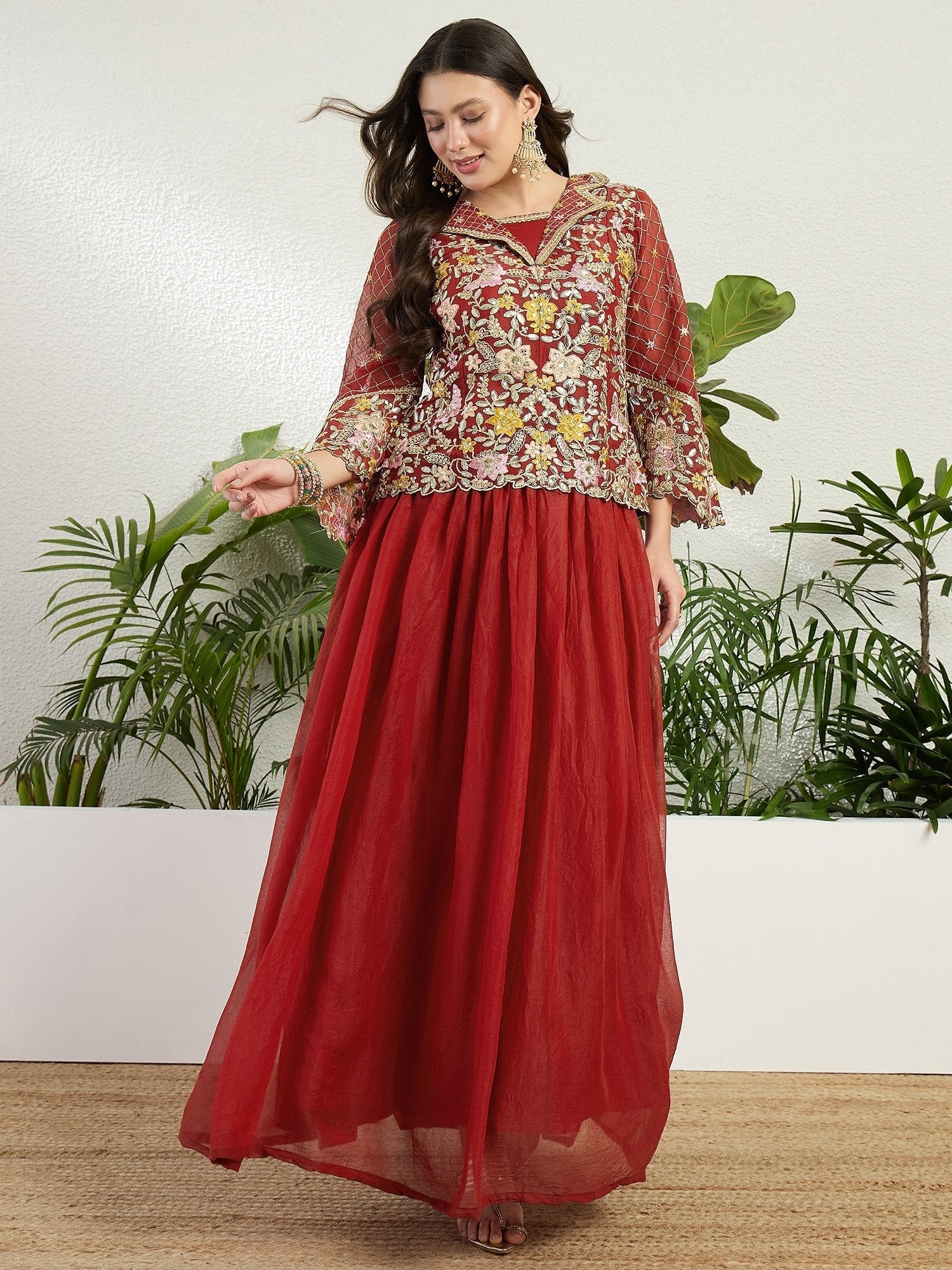 Red Embroidered top & bottom ethnic set