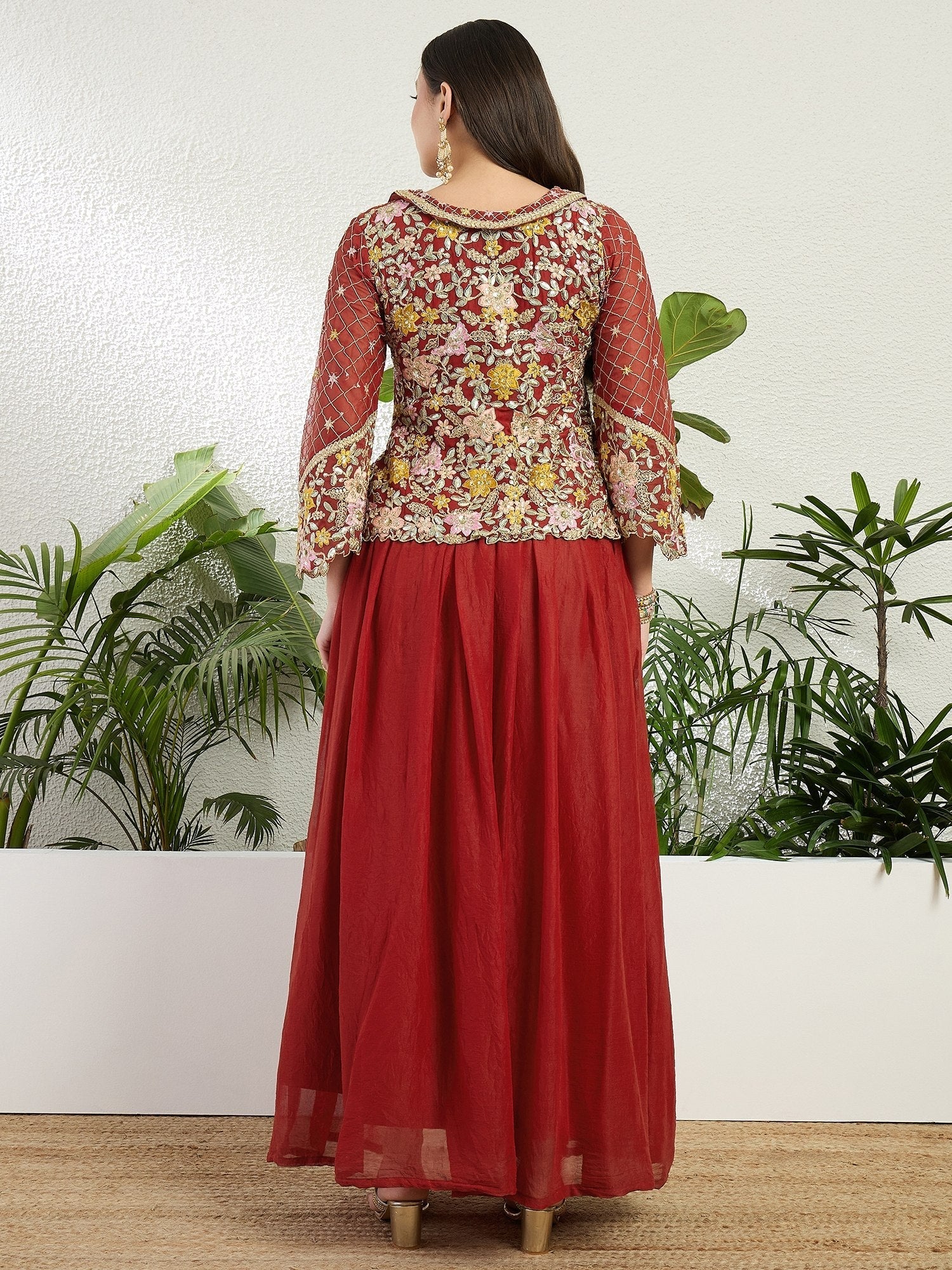 Red Embroidered top & bottom ethnic set