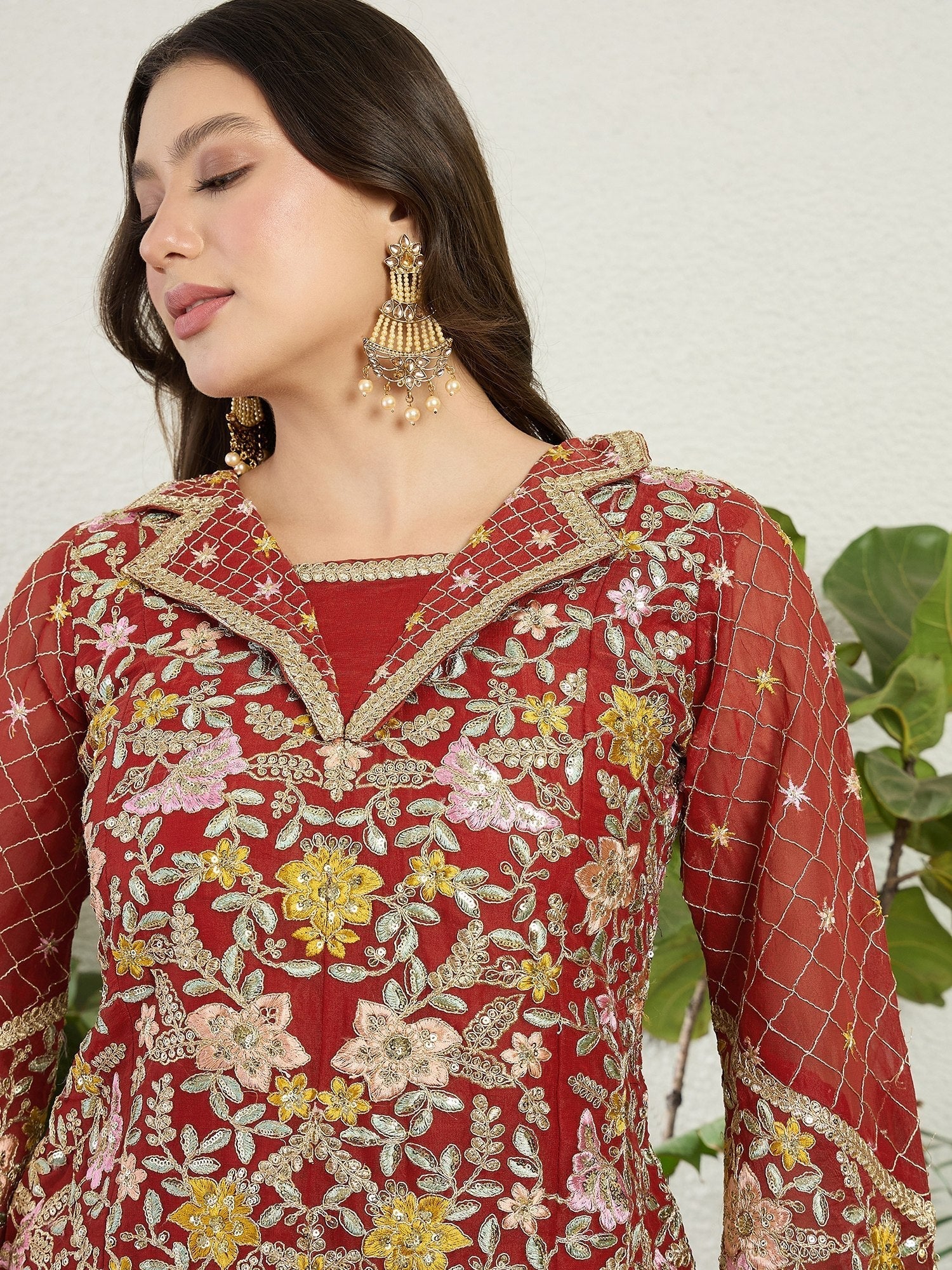 Red Embroidered top & bottom ethnic set