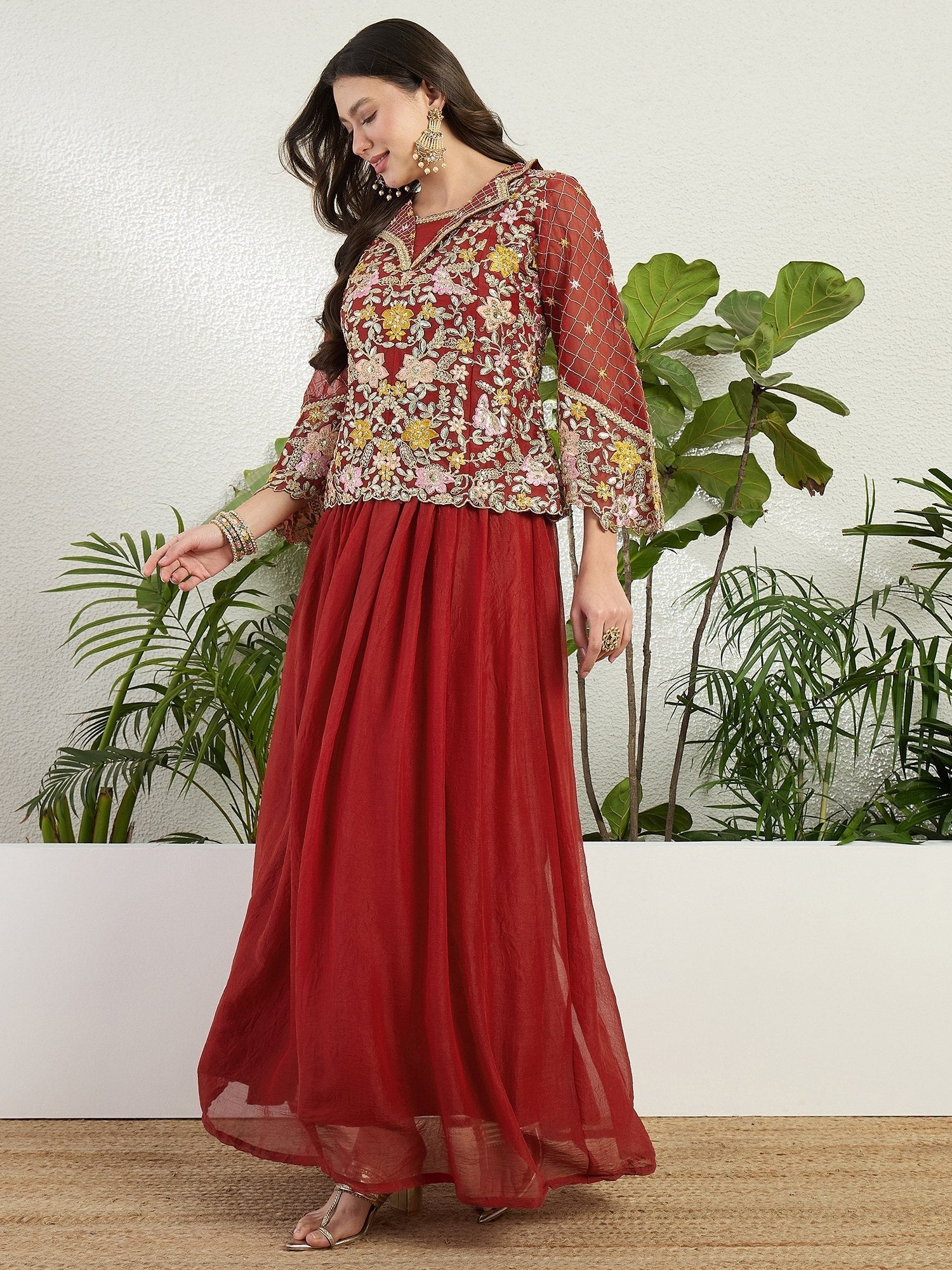 Red Embroidered top & bottom ethnic set