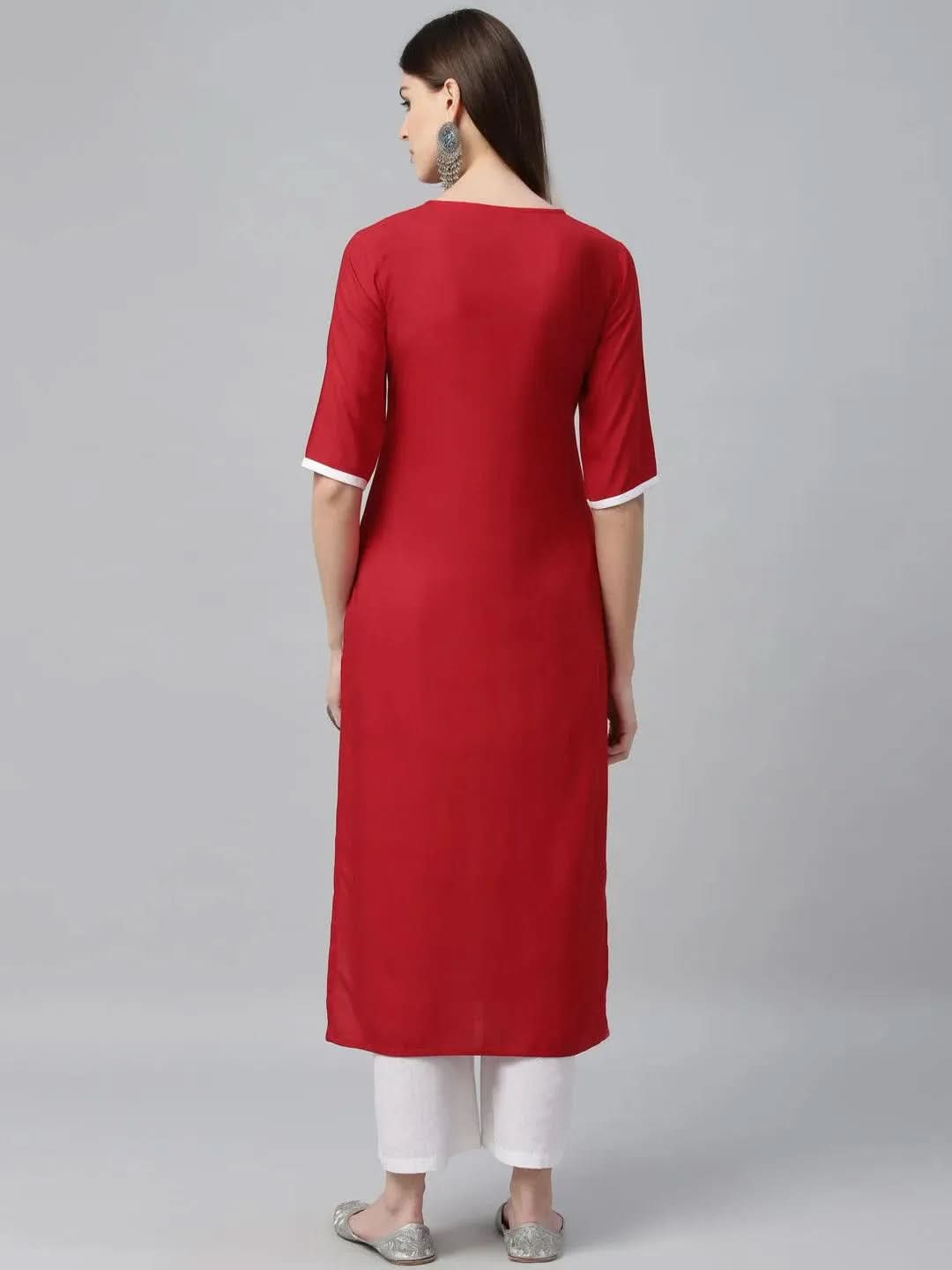 Anouk Red Embroidered Rayon Kurta