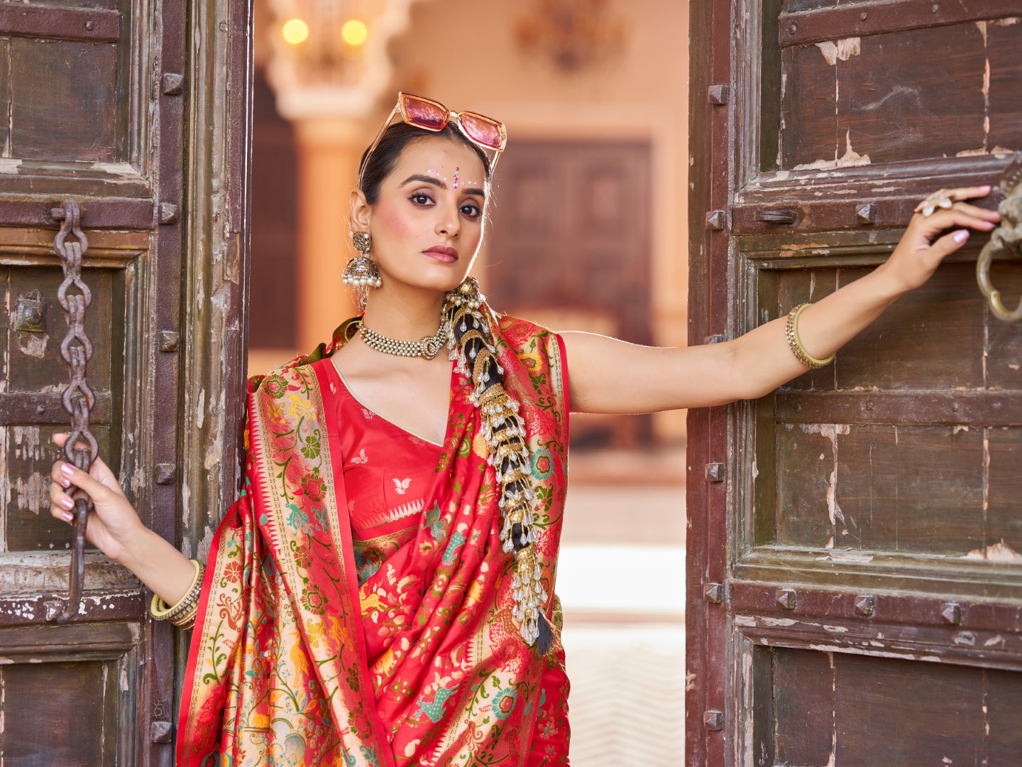 Red Exquisite Banarasi Jacquard Art Silk Saree with Matching Border Blouse – Perfect for Weddings