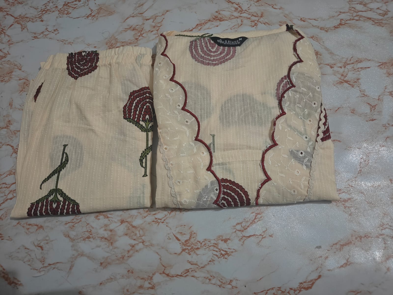 Red Floral Cotton Kurta Palazzo/Dress Set