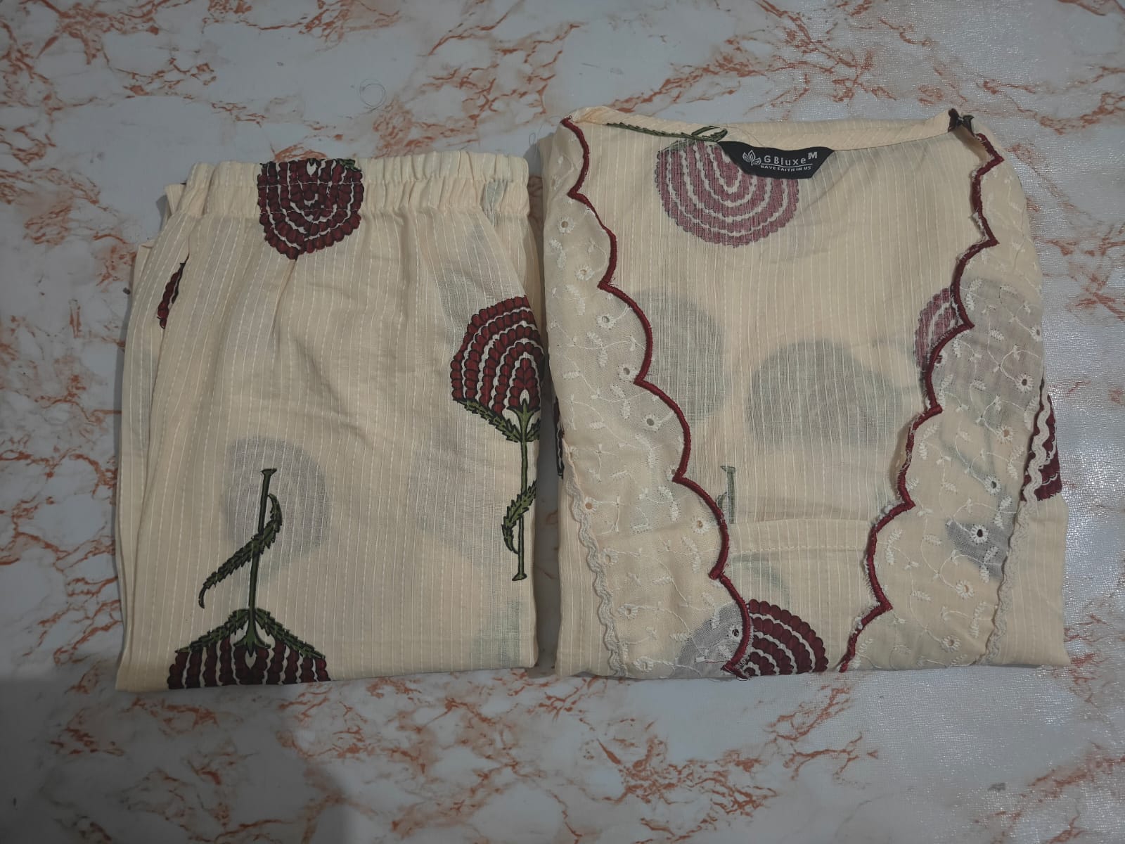 Red Floral Cotton Kurta Palazzo/Dress Set