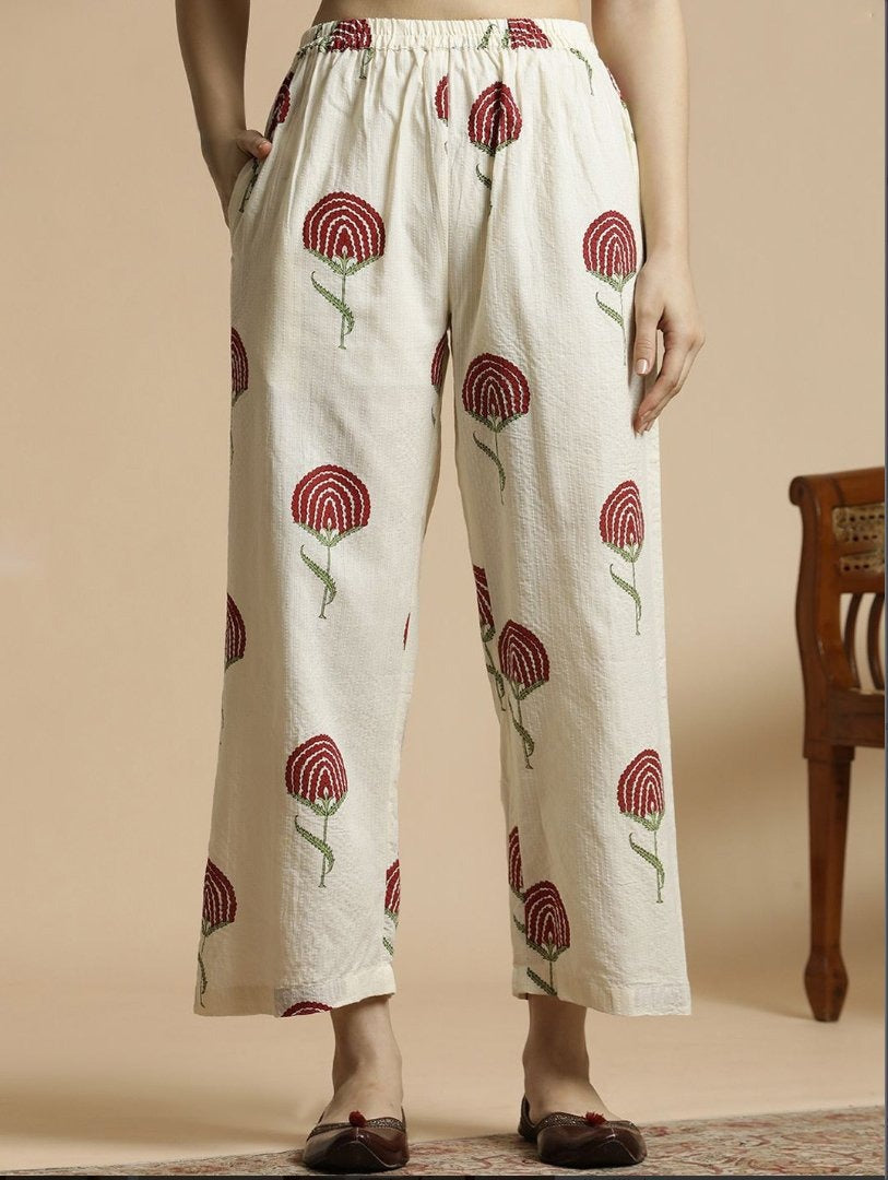 Red Floral Cotton Kurta Palazzo/Dress Set