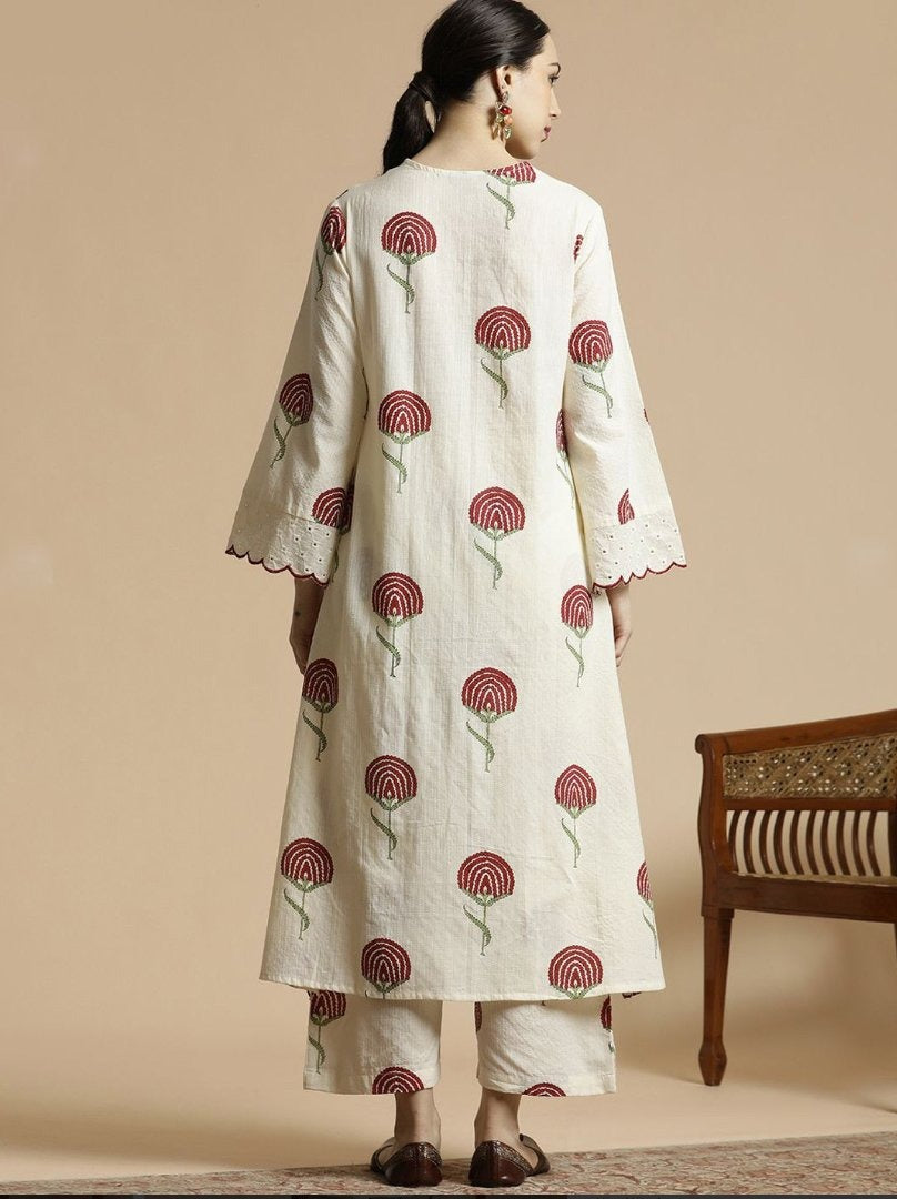 Red Floral Cotton Kurta Palazzo/Dress Set