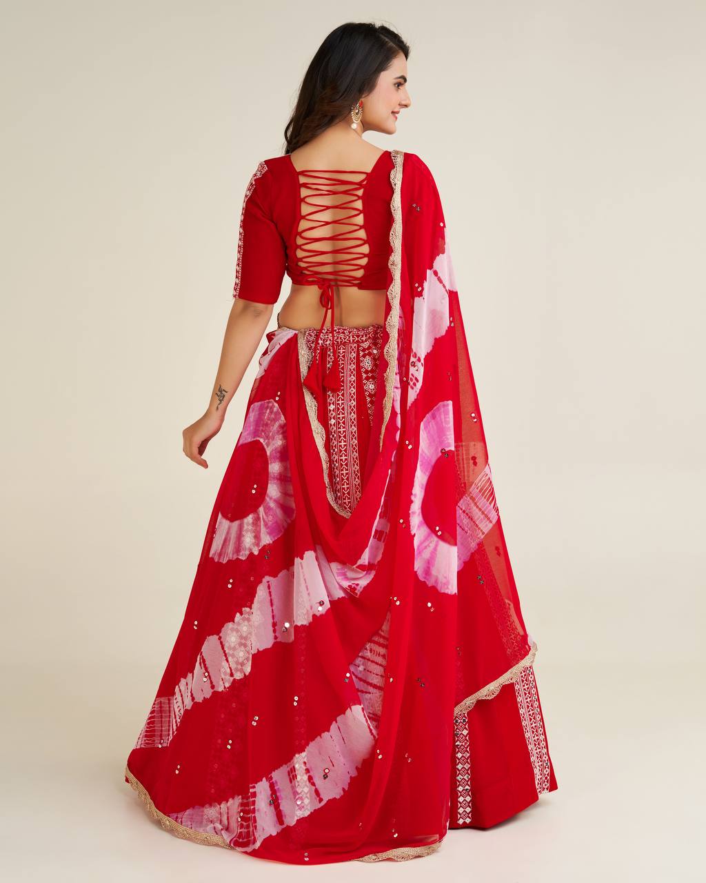Red Exquisite Faux Georgette Lehenga Set
