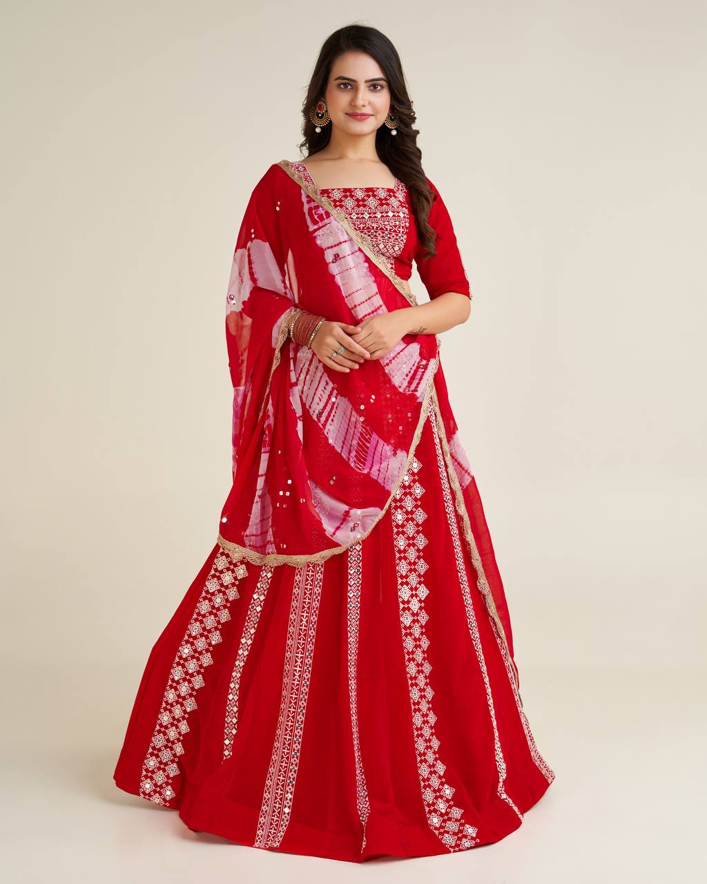Red Exquisite Faux Georgette Lehenga Set