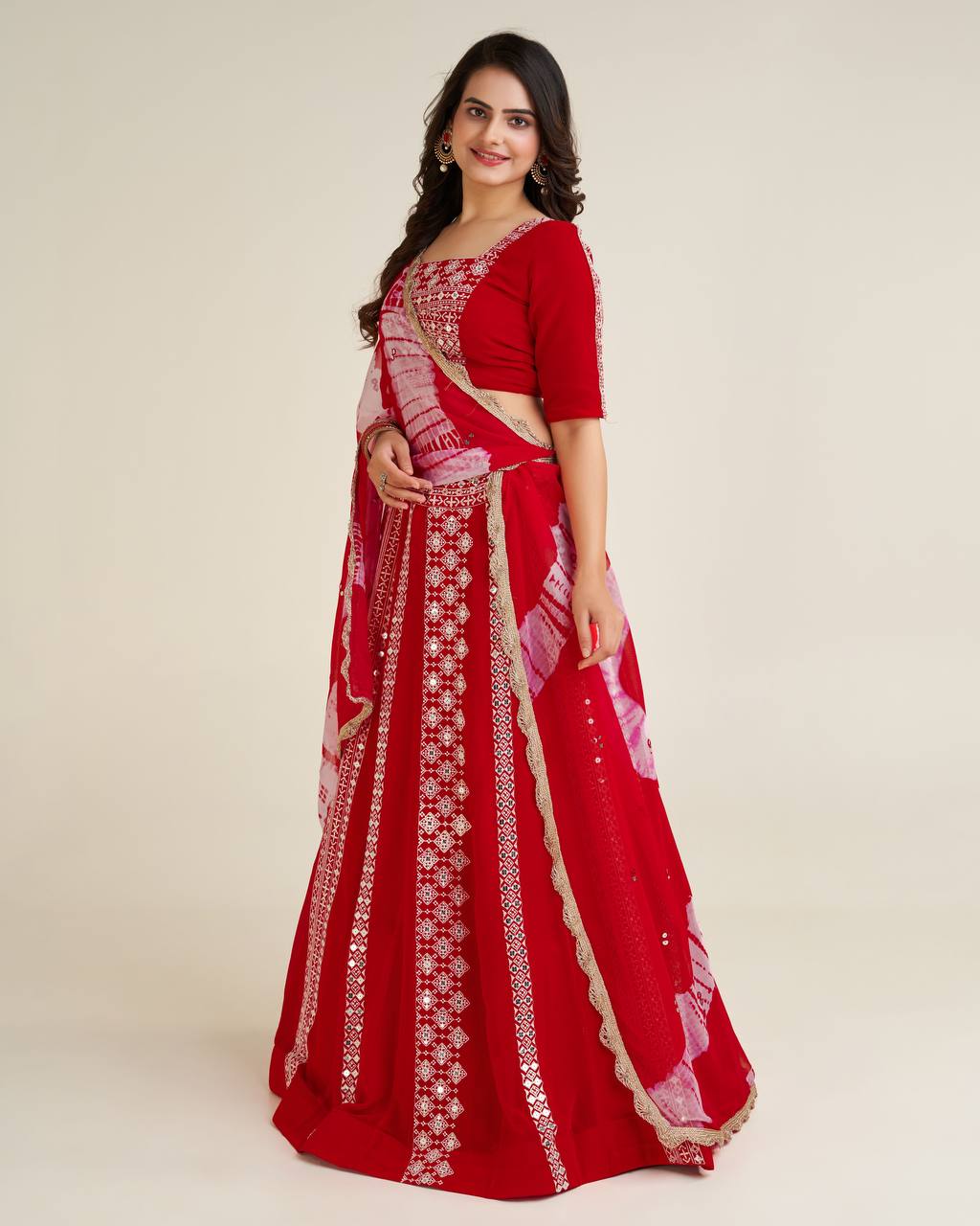 Red Exquisite Faux Georgette Lehenga Set